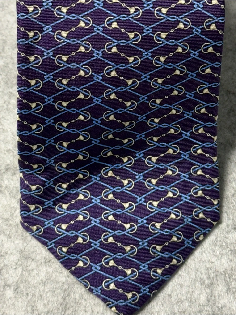 Brooks Brothers Purple 100% Silk Tie with Blue & Cream Chain Motif